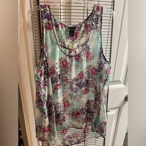 Teal floral sheer tank